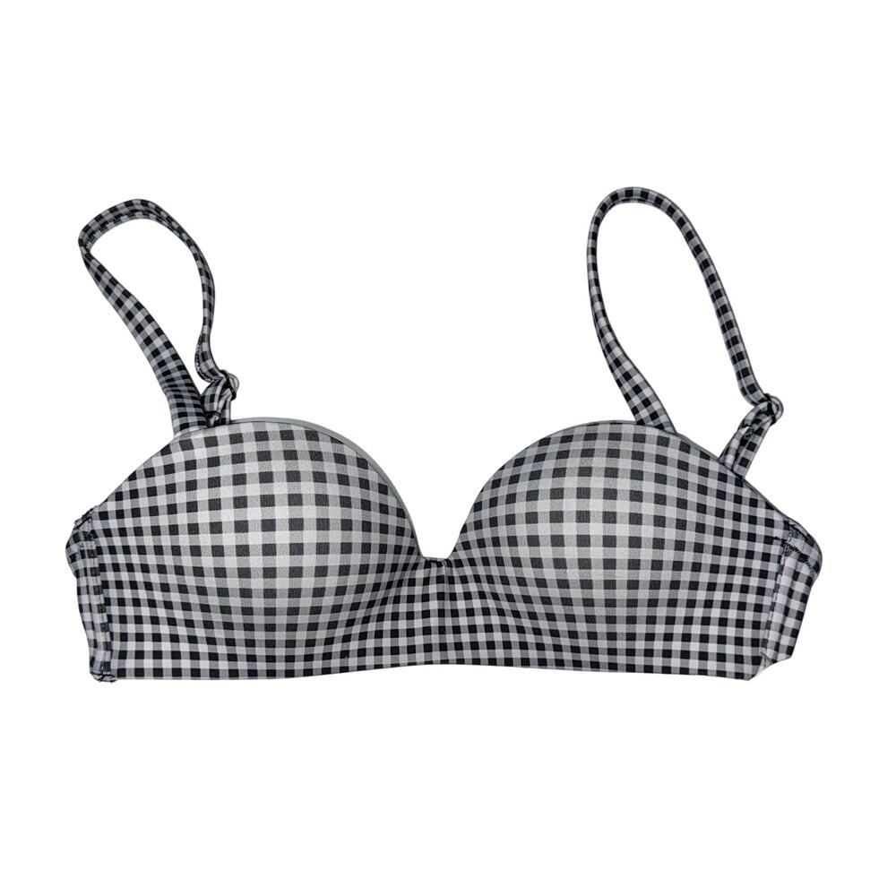 NWT TA3 Wireless Swim Bra Gingham Black White Bikini Top Women Size XS Small A-C